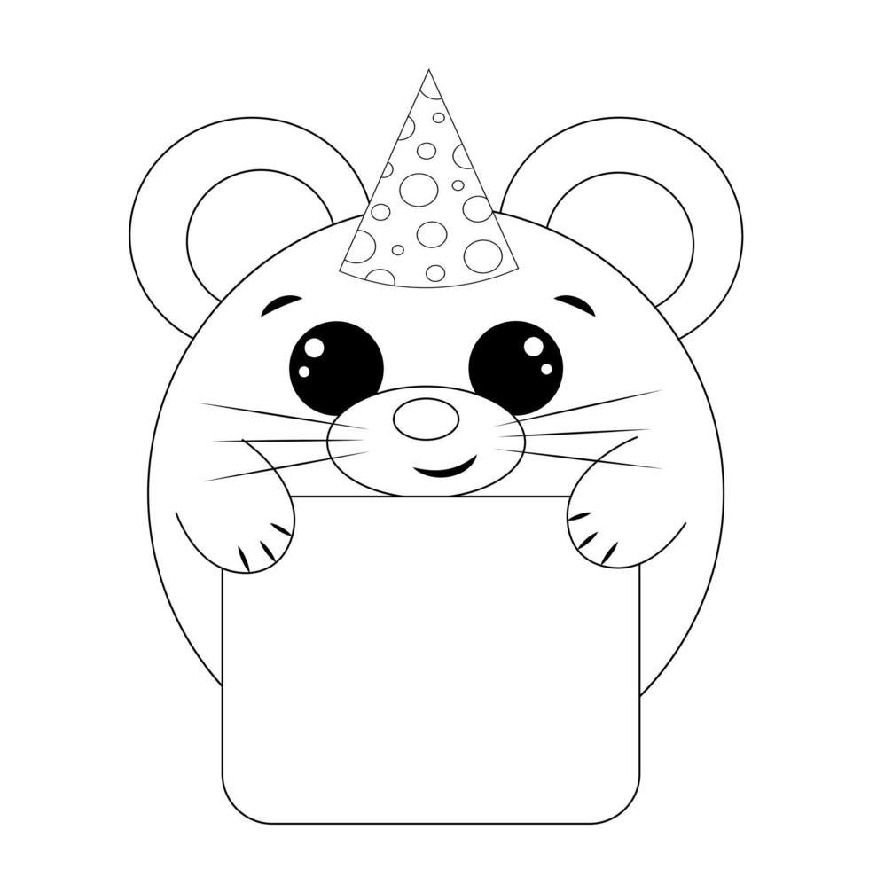 schattig muis met poster zonder tekst in zwart en wit voor felicitatie vector