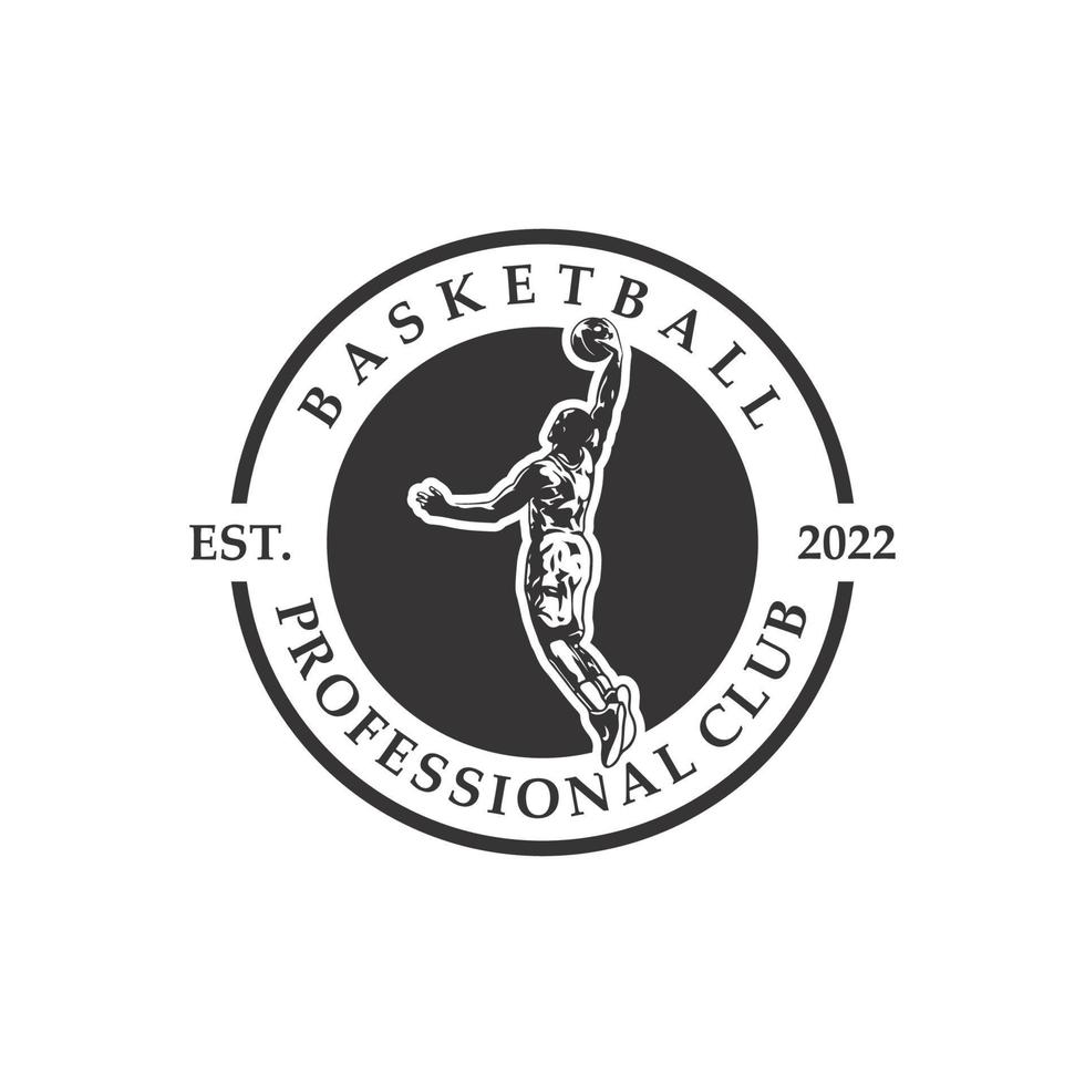 basketbal sport silhouet logo vector sjabloon. silhouet van een basketbal speler dichtslaan dunk vector