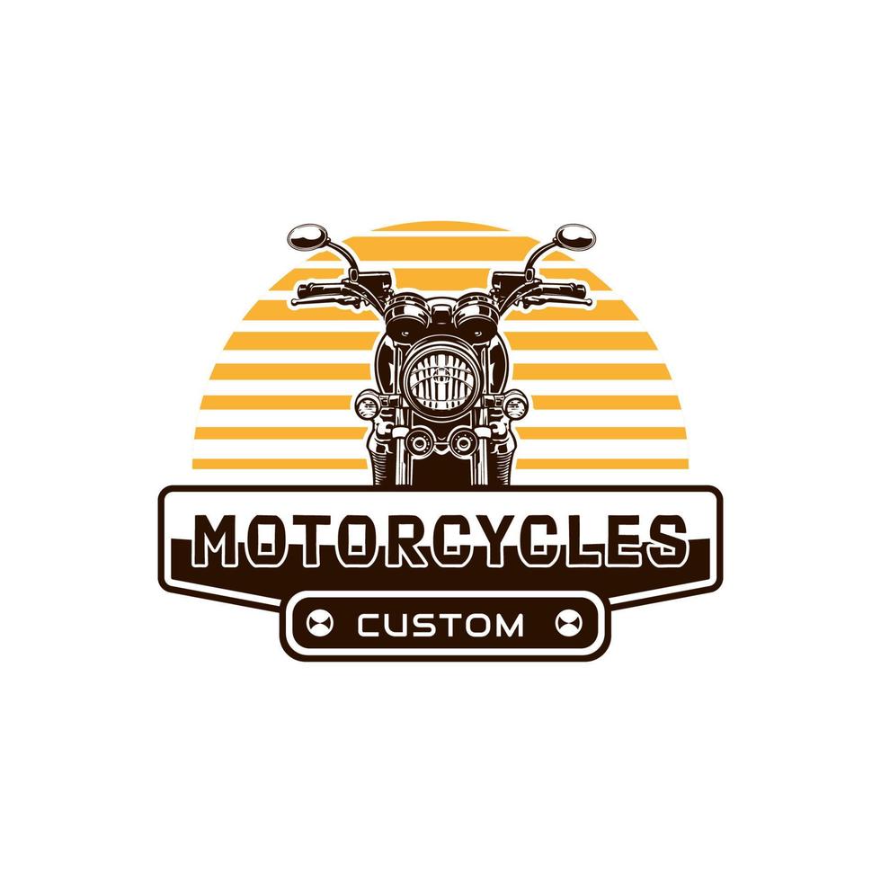 Op maat motorfiets etiket in wijnoogst stijl met opschrift en motor. motorfiets of fiets club met wit achtergrond geïsoleerd vector illustratie logo ontwerp sjabloon