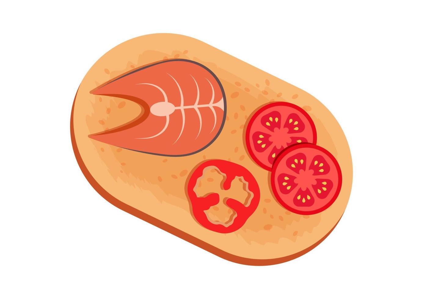 geroosterd brood met plakjes van tomaat, peper en Zalm steak geïsoleerd Aan wit achtergrond vector