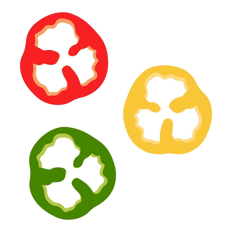 gesneden peper rood, groen en geel vlak ontwerp geïsoleerd Aan wit achtergrond vector