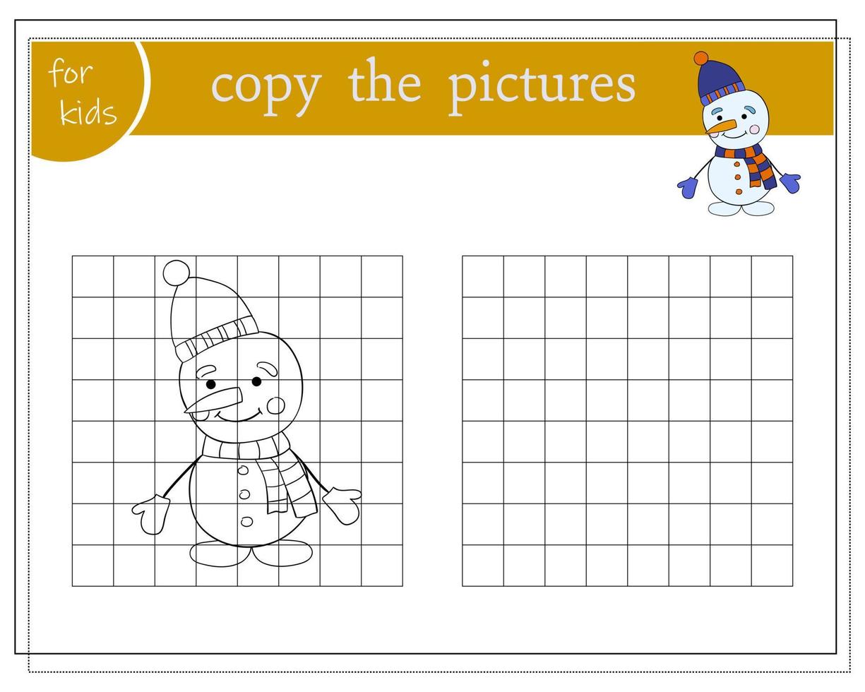 kopiëren de afbeelding, leerzaam spellen voor kinderen, tekenfilm sneeuwman. vector illustratie.