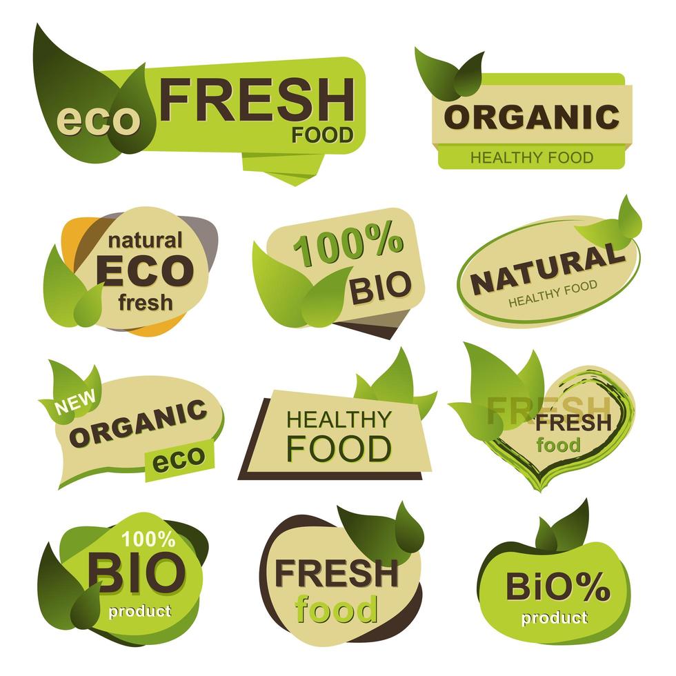 biologisch, eco, vers voedsel badges vector