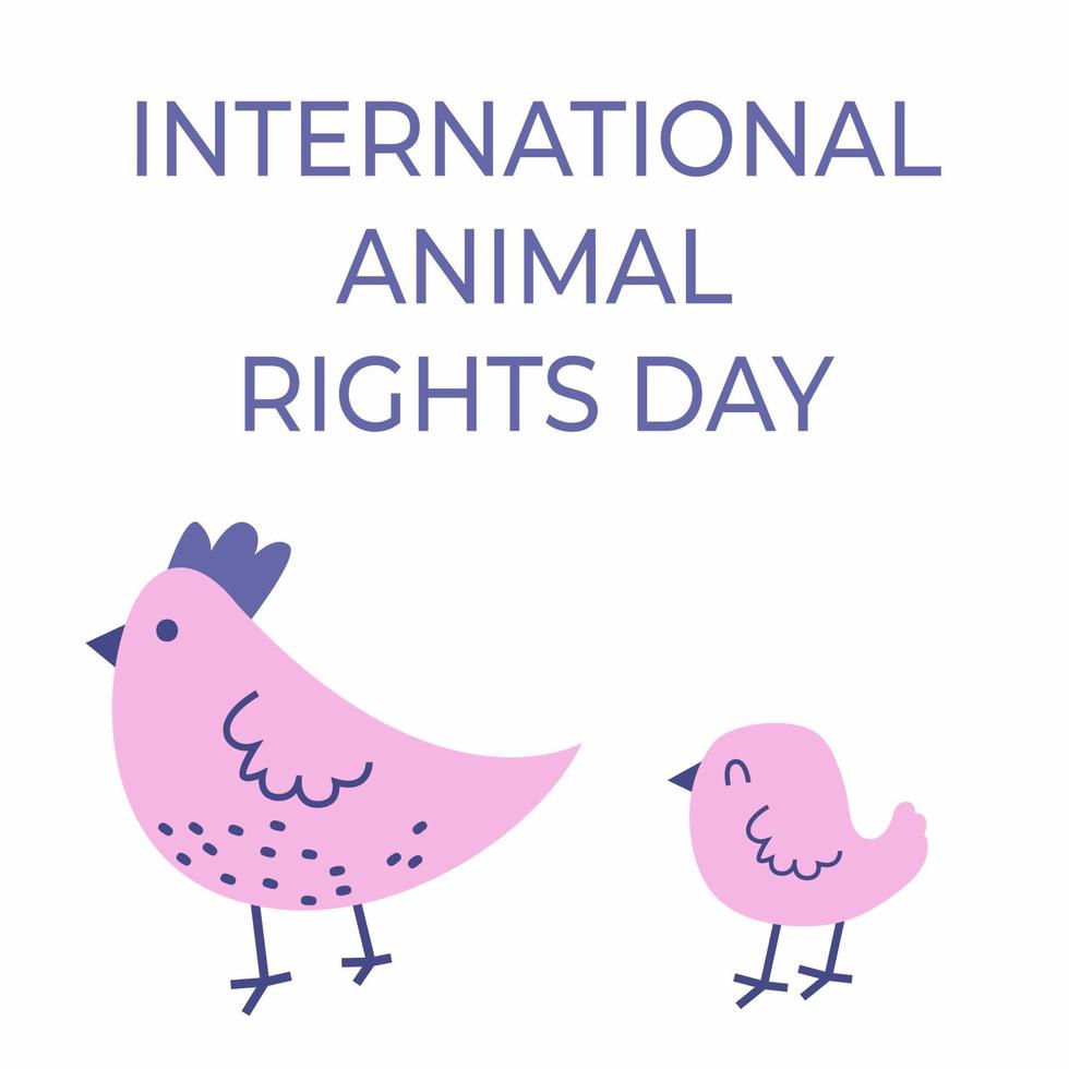 dier rechten dag vector plein kaart met wit achtergrond. Internationale dag van dier rechten concept. schattig kip en kuiken illustratie
