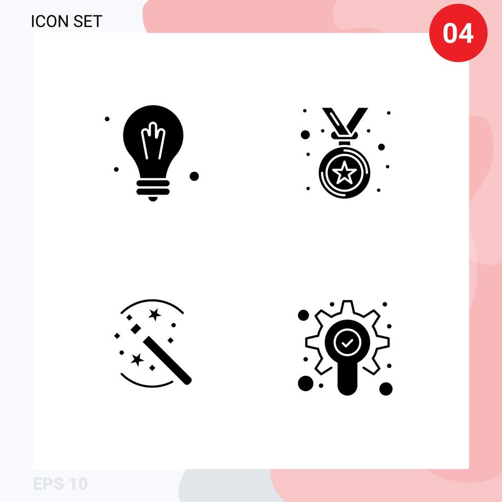 4 solide glyph concept voor websites mobiel en apps lamp stok prijs trucs uitrusting bewerkbare vector ontwerp elementen