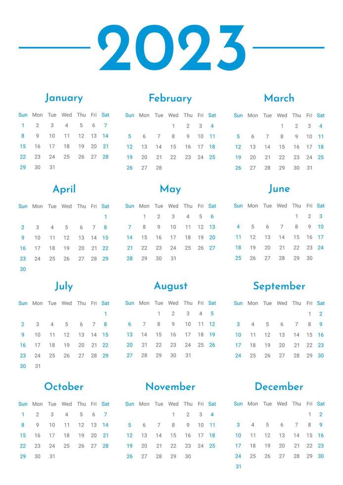 maandelijks muur verticaal kalender 2023 sjabloon in modieus minimalistische stijl, Hoes concept, 2023 minimaal kalender ontwerper ontwerp voor het drukken sjabloon in blauw vector