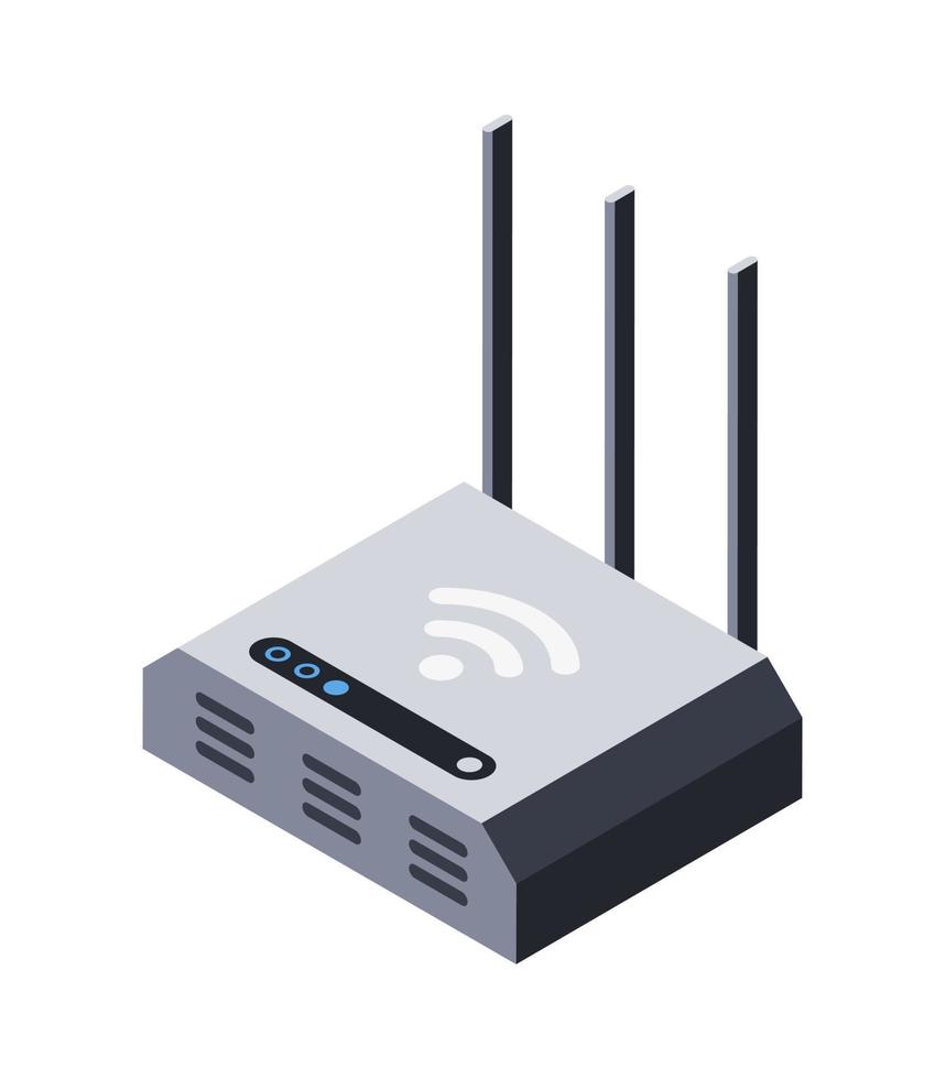 3d router icoon, modem, internet sharing apparaat. digitaal technologie naar aansluiten, Wifi. uitrusting voor huis en kantoor voor draadloze communicatie. vector illustratie in isometrische stijl, geïsoleerd voorwerp