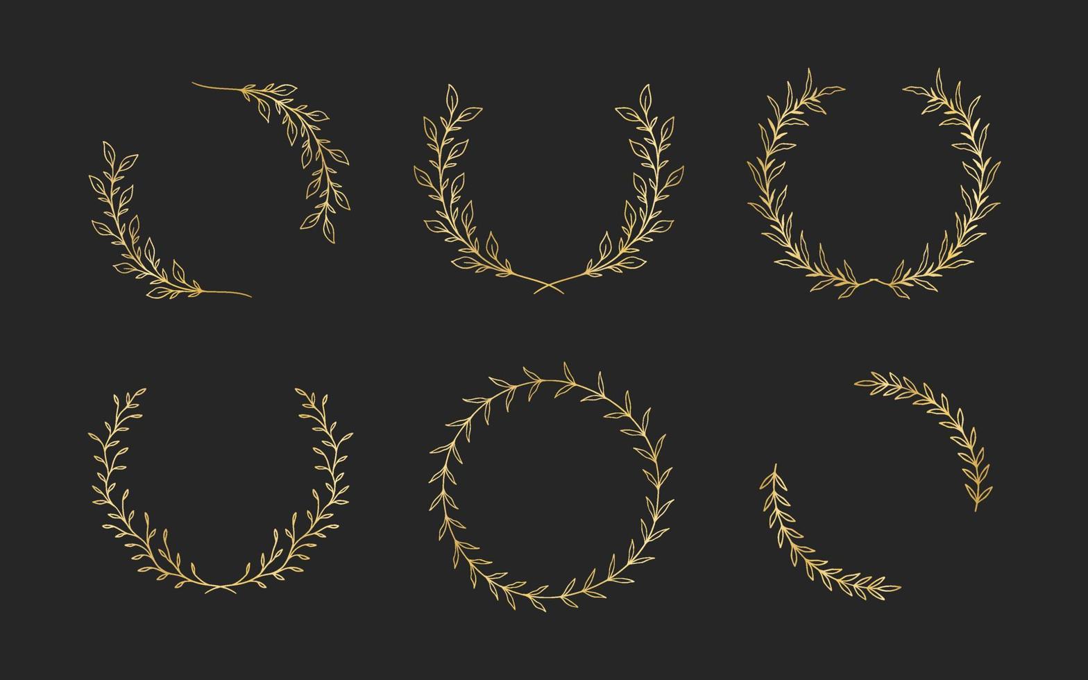 reeks van hand- getrokken gouden bloemen kaders voor bruiloft ornament of vrouwelijk schoonheid logo sjabloon vector