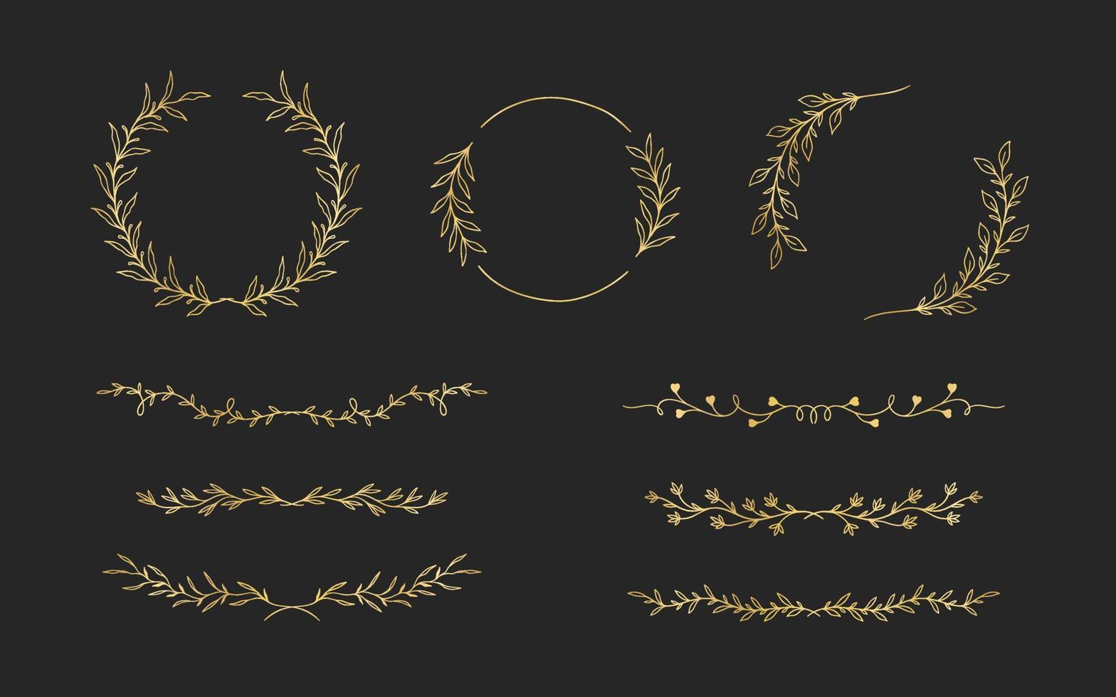 reeks van hand- getrokken gouden bloemen kaders voor bruiloft ornament of vrouwelijk schoonheid logo sjabloon vector