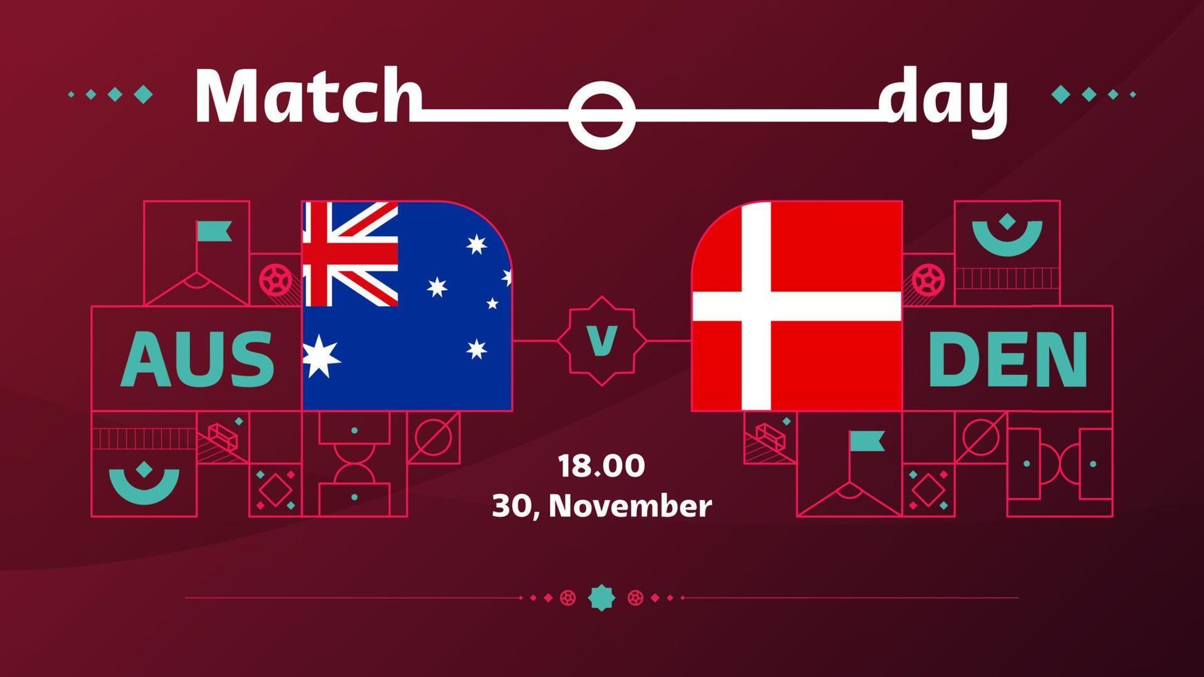 Australië, Denemarken bij elkaar passen Amerikaans voetbal 2022. 2022 wereld Amerikaans voetbal wedstrijd kampioenschap bij elkaar passen versus teams intro sport achtergrond, kampioenschap wedstrijd poster, vector illustratie