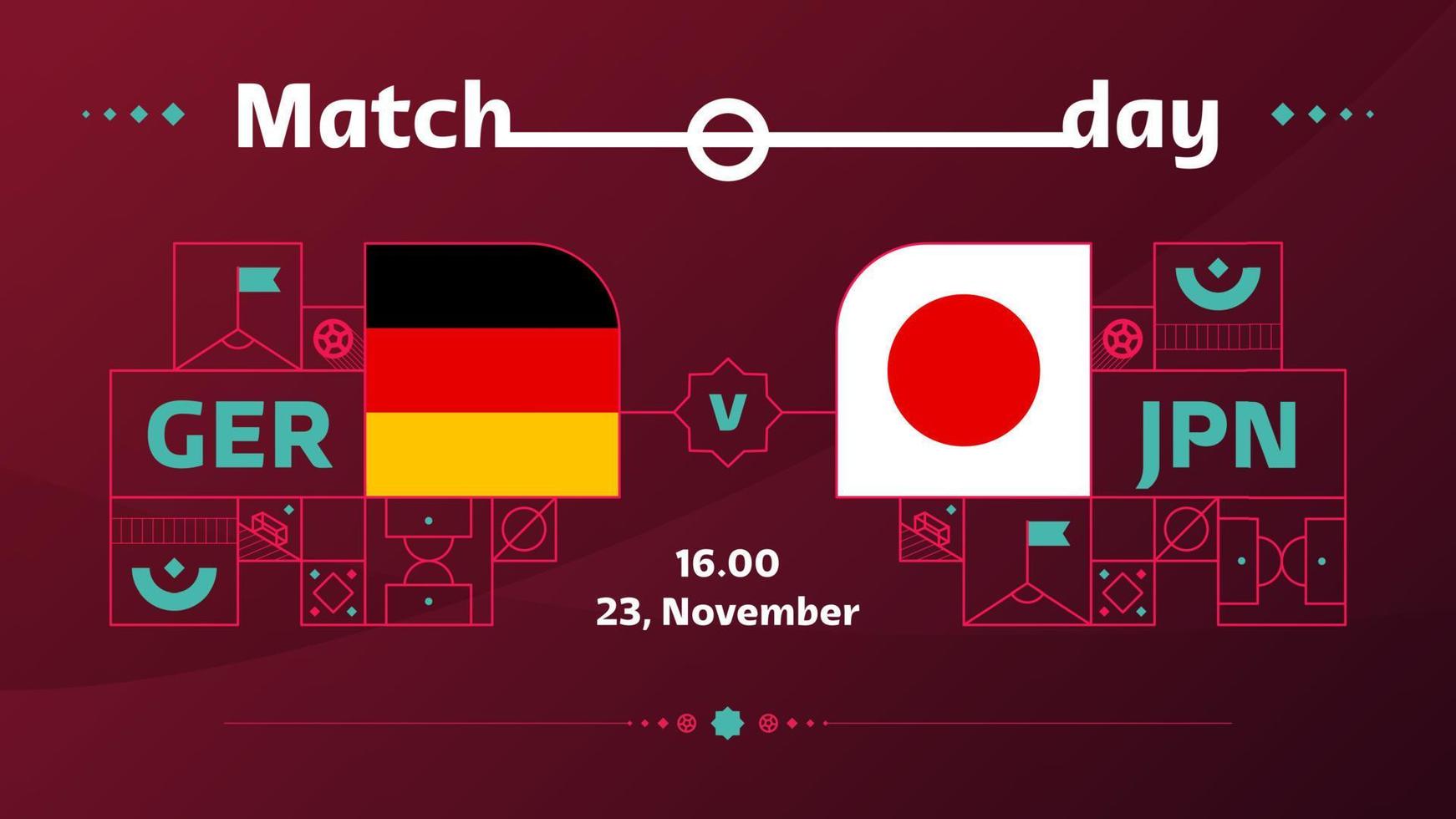 Duitsland Japan bij elkaar passen Amerikaans voetbal 2022. 2022 wereld Amerikaans voetbal wedstrijd kampioenschap bij elkaar passen versus teams intro sport achtergrond, kampioenschap wedstrijd poster, vector illustratie