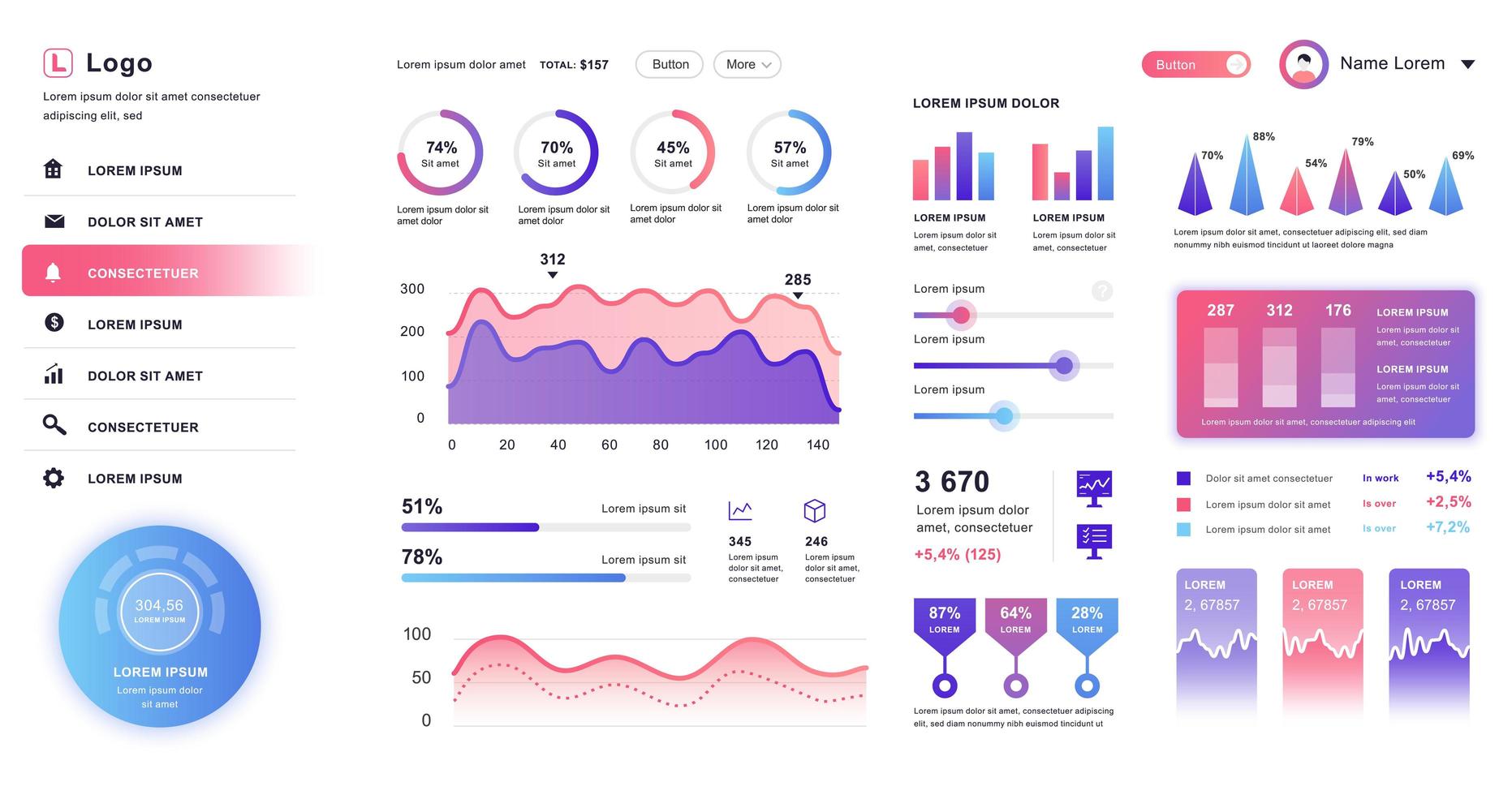 dashboard ui admin paneel vector ontwerp