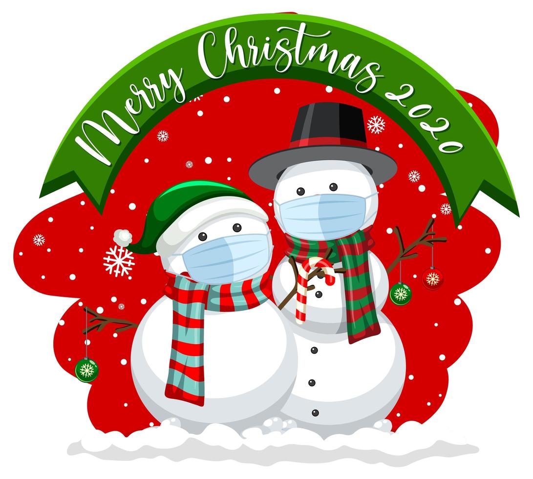 vrolijk kerstfeest 2020 banner met gemaskerde sneeuwpop vector