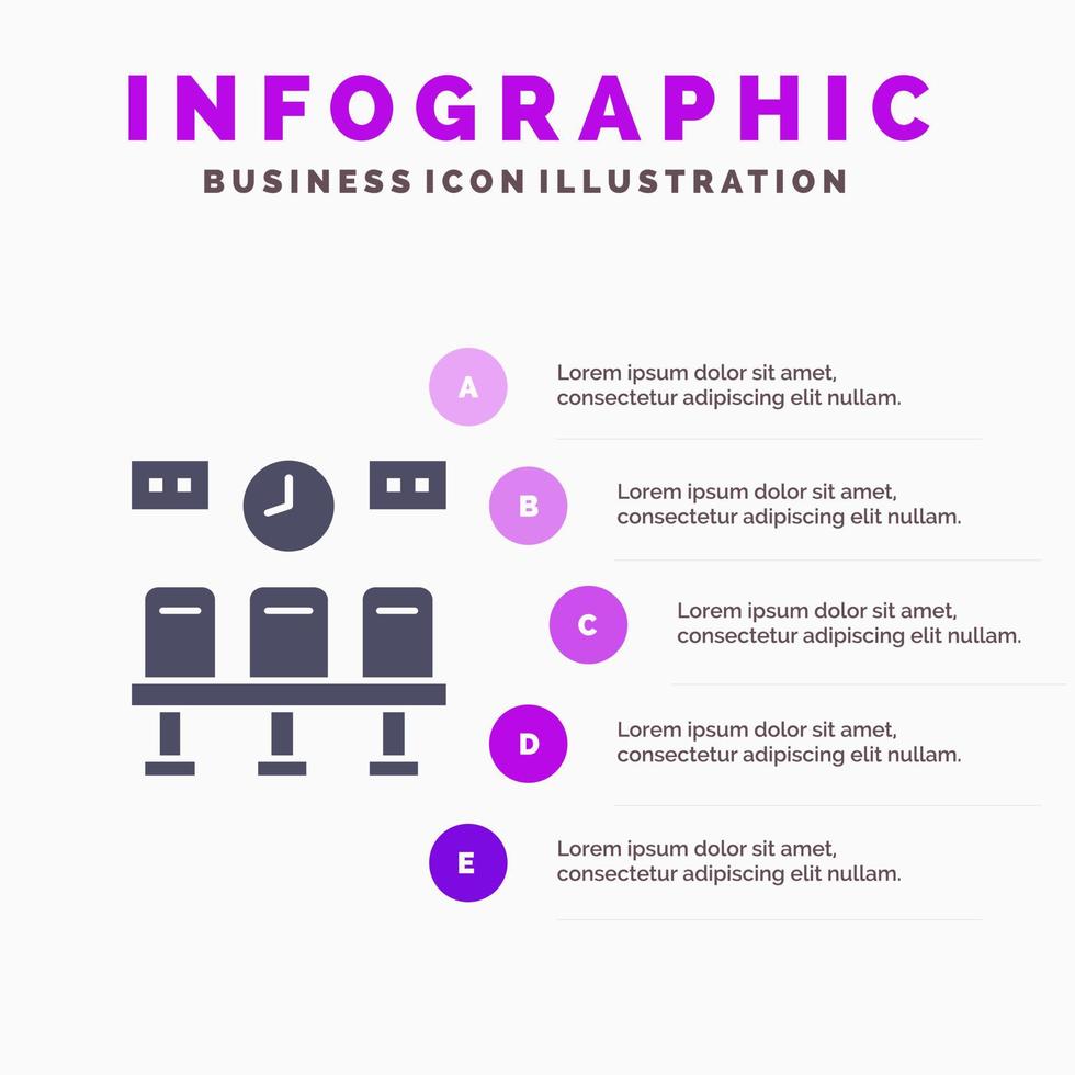 stoelen trein vervoer klok solide icoon infographics 5 stappen presentatie achtergrond vector