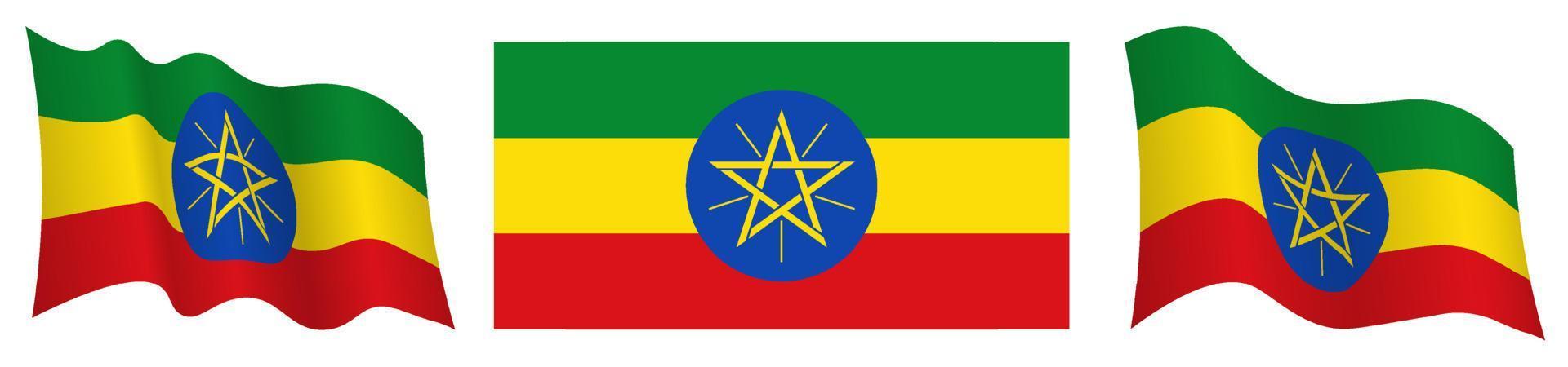 vlag van Ethiopië in statisch positie en in beweging, fladderend in wind in exact kleuren en maten, Aan wit achtergrond vector