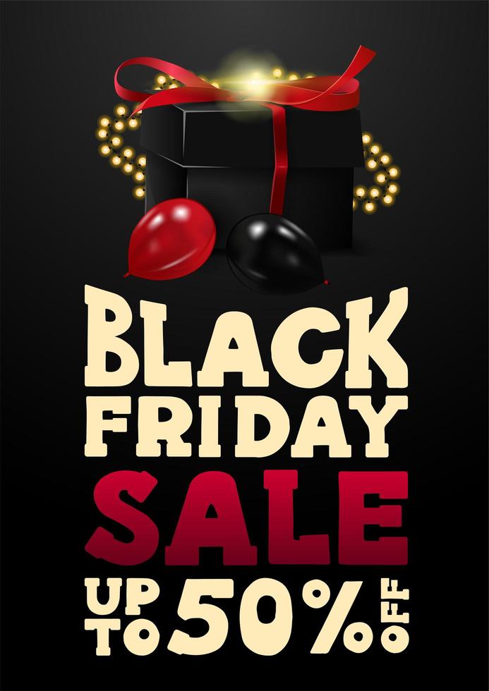 Black Friday-uitverkoop, tot 50 korting op banner met cadeau vector