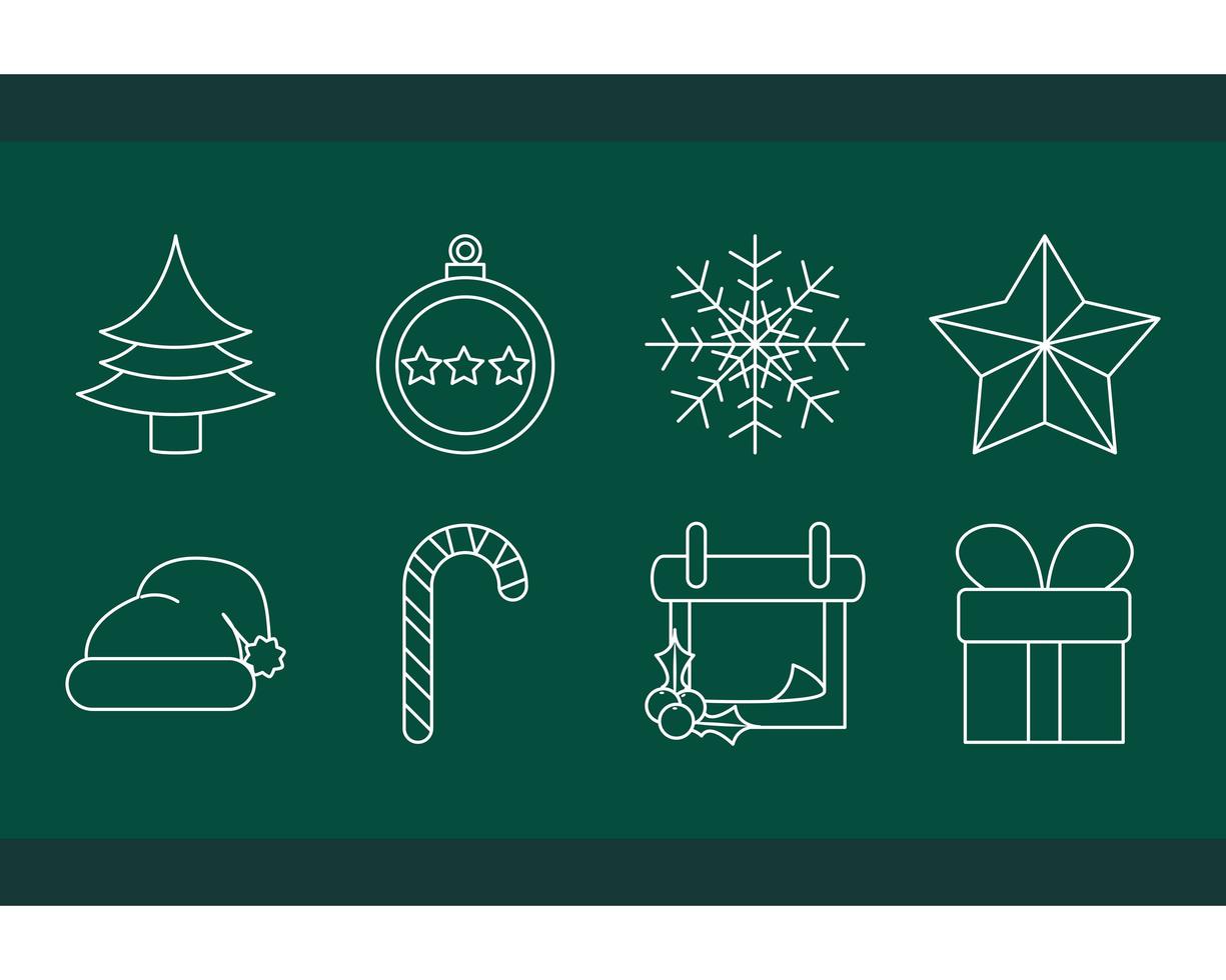 Kerstdecoratie en viering icon set vector