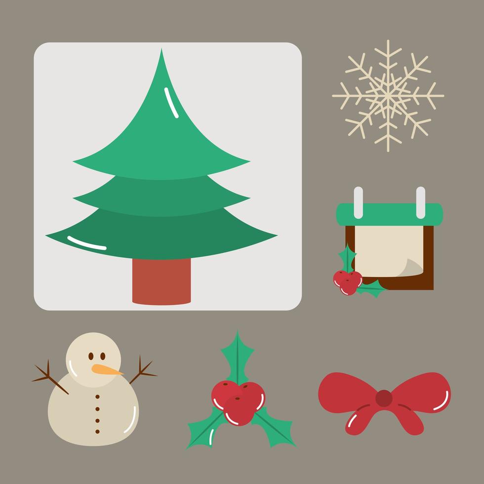 Kerstdecoratie en viering icon set vector