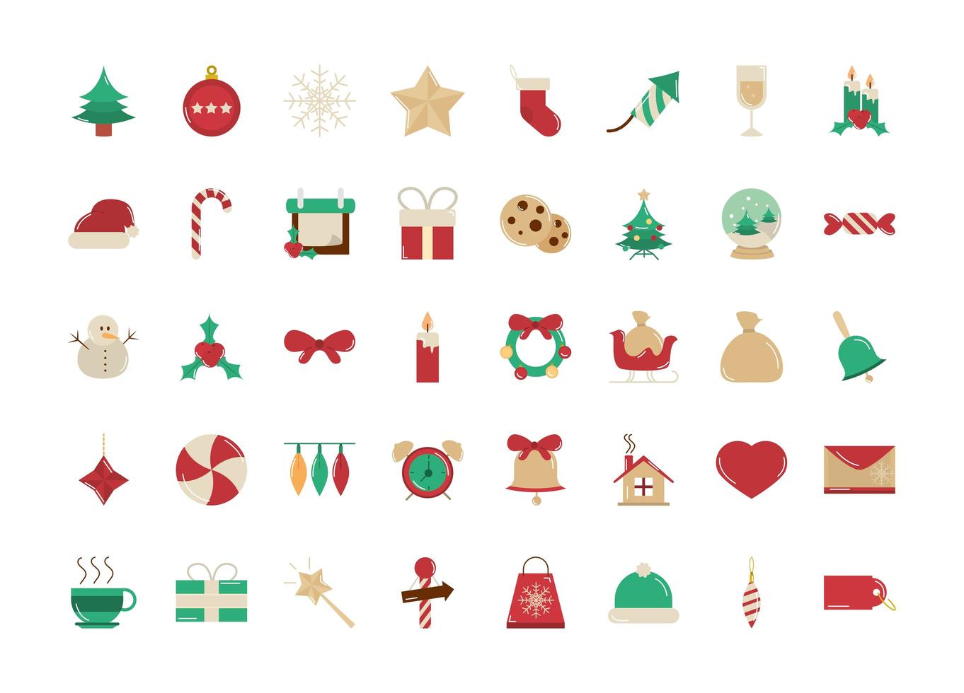 Kerstdecoratie en viering icon set vector