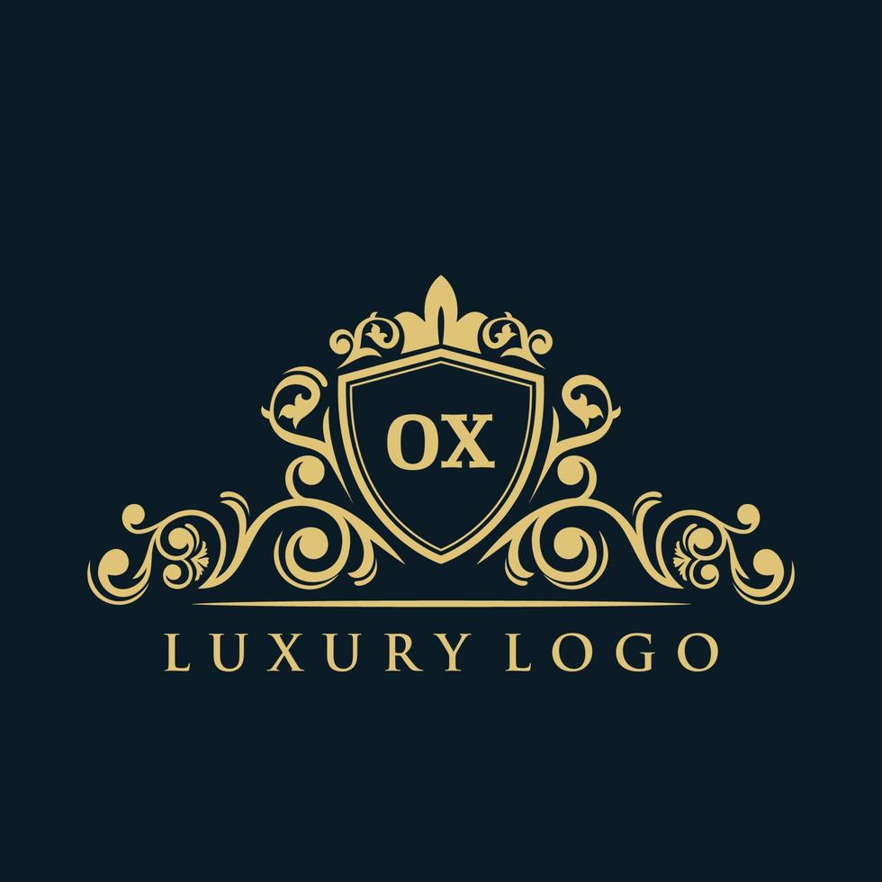 brief os logo met luxe goud schild. elegantie logo vector sjabloon.