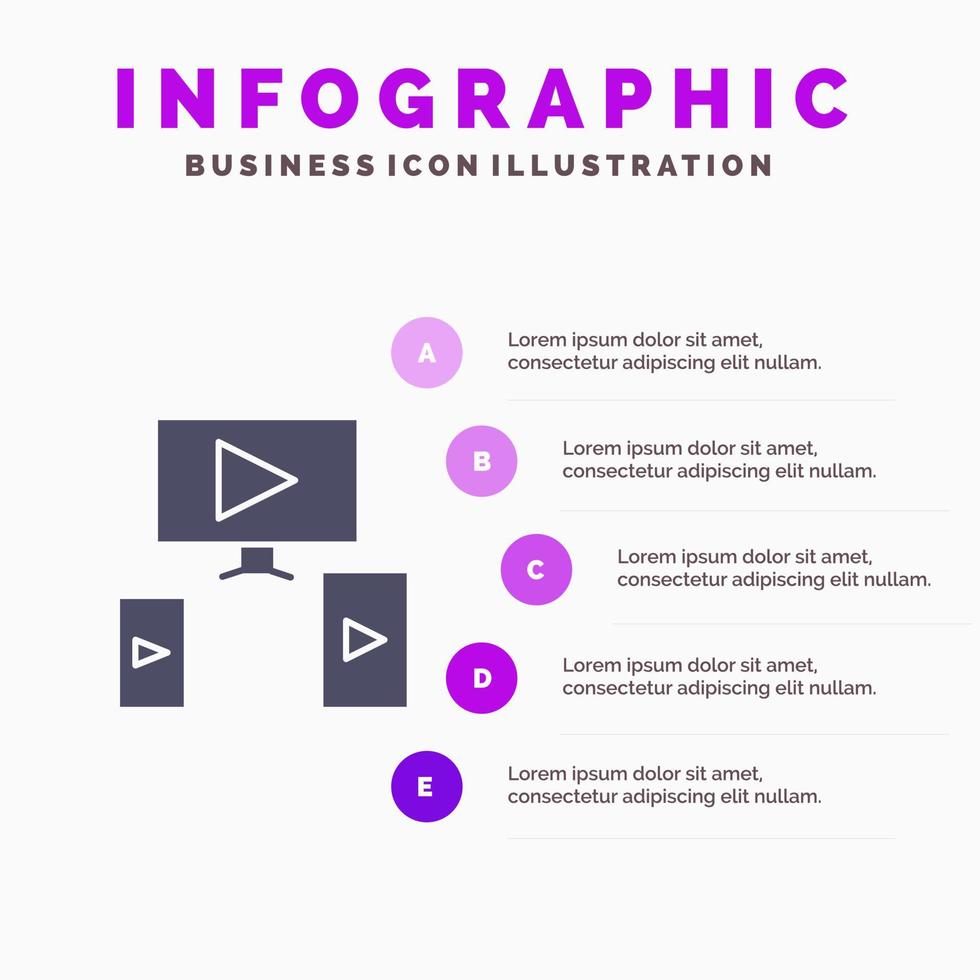 computer video ontwerp solide icoon infographics 5 stappen presentatie achtergrond vector
