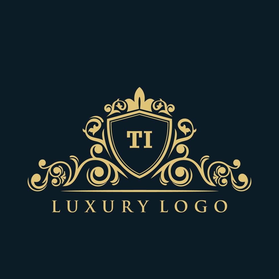 brief ti logo met luxe goud schild. elegantie logo vector sjabloon.