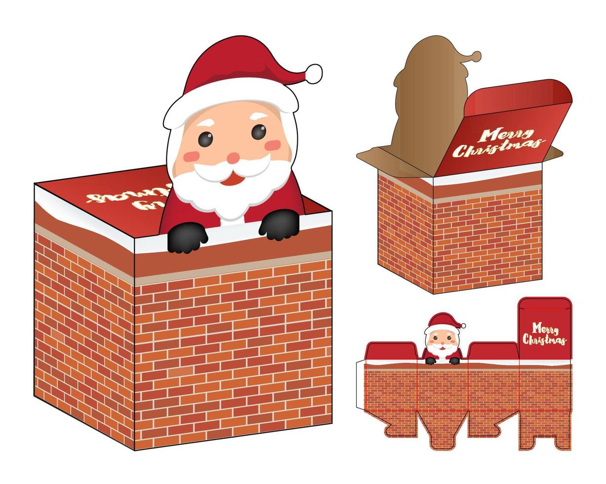 de kerstman claus doos verpakking dood gaan besnoeiing sjabloon ontwerp. 3d mock-up vector