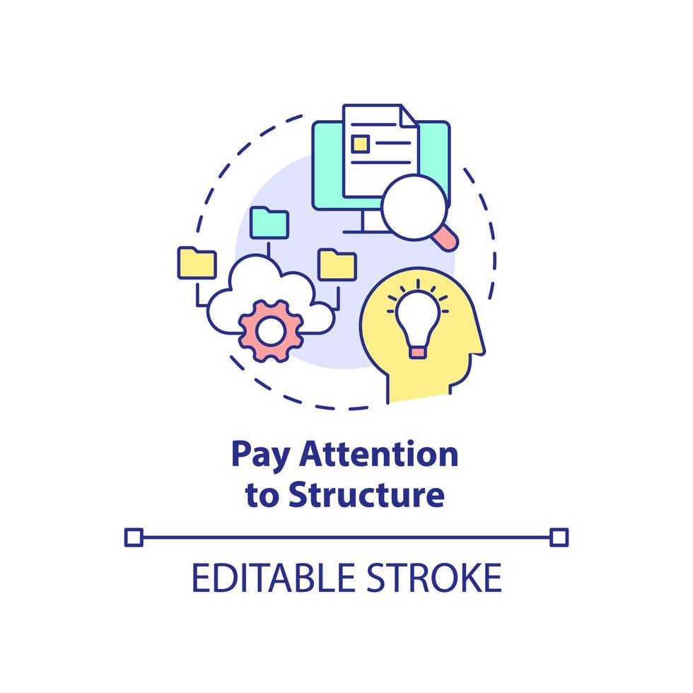 betalen aandacht naar structuur concept icoon. organisatie van materiaal. aan het leren techniek abstract idee dun lijn illustratie. geïsoleerd schets tekening. bewerkbare hartinfarct. vector