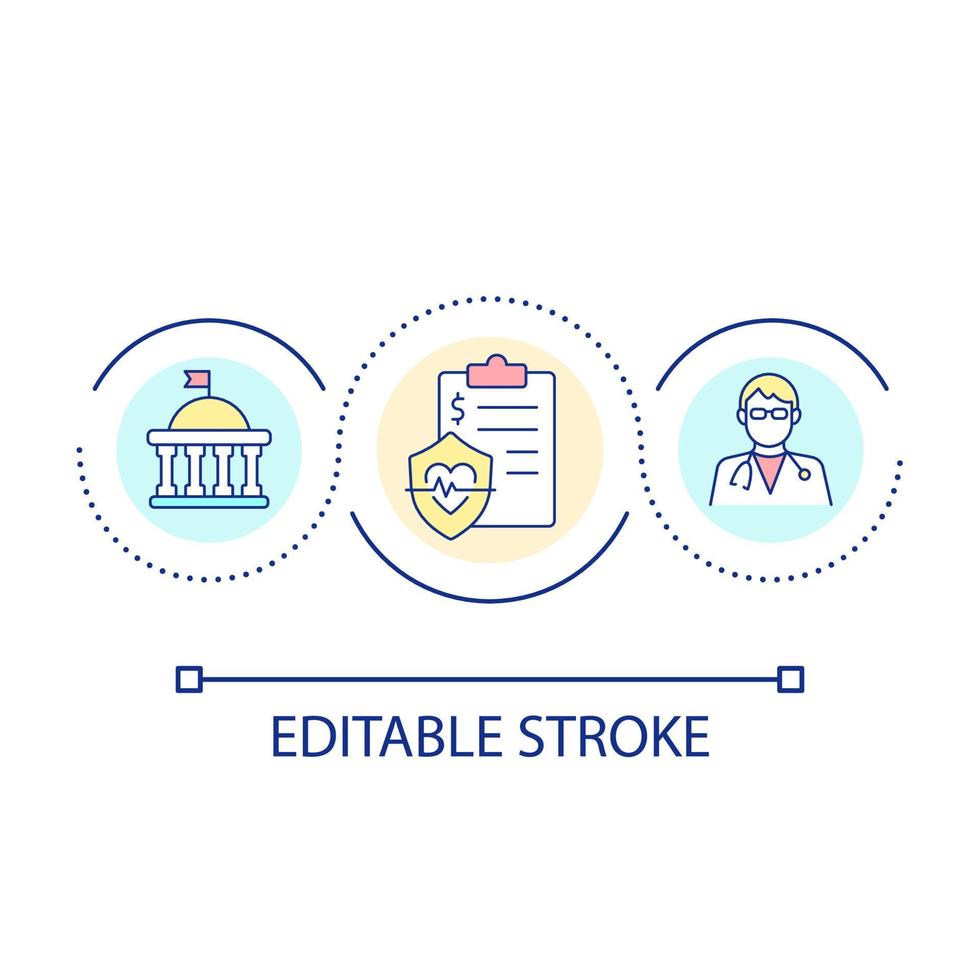 Gezondheid verzekering plan lus concept icoon. regering betalen voor gezondheidszorg abstract idee dun lijn illustratie. door de overheid gefinancierd Diensten. geïsoleerd schets tekening. bewerkbare hartinfarct. vector