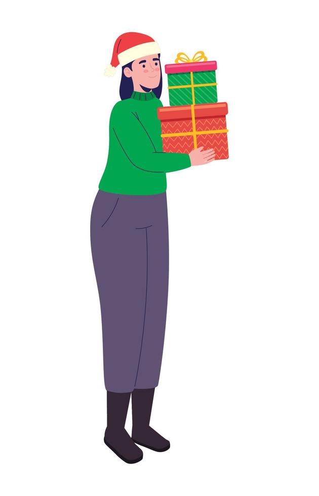 vrouw met kerstcadeaus vector