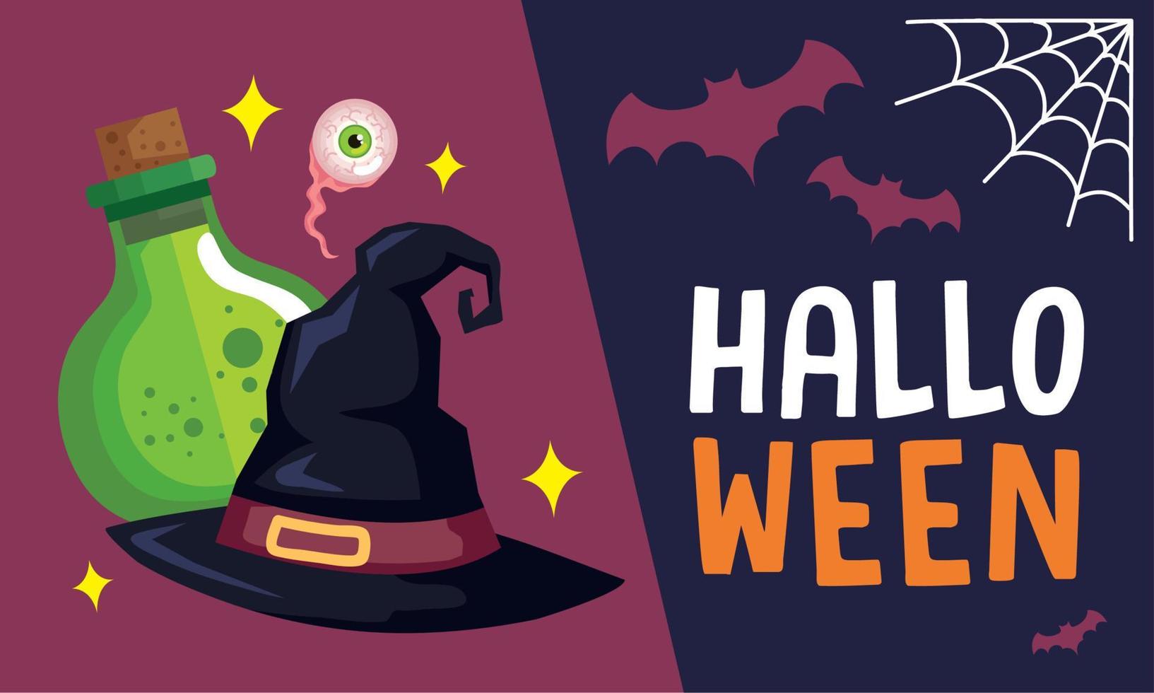 halloween belettering met heks hoed vector