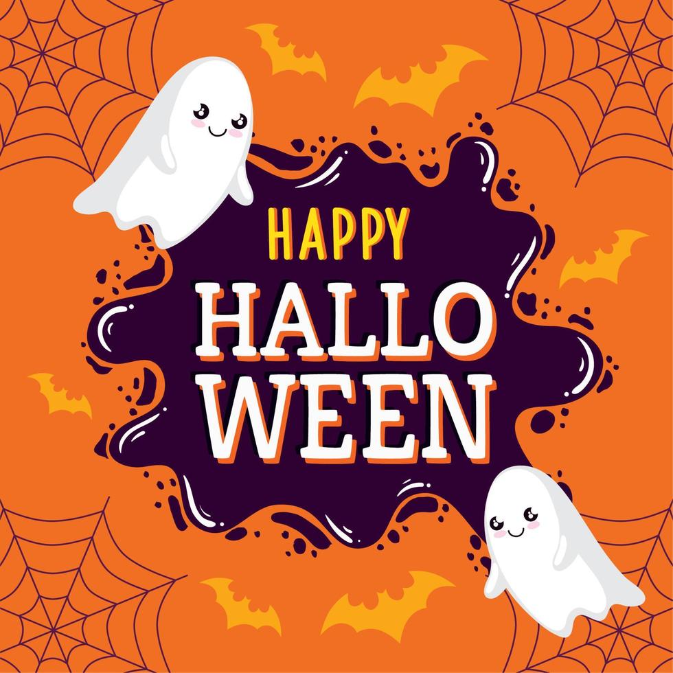 gelukkig halloween belettering met geesten vector