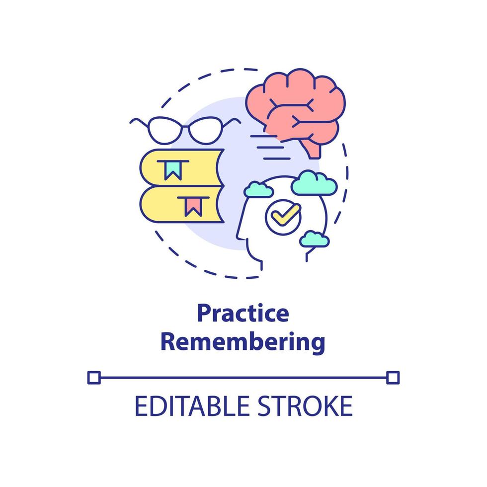 praktijk herinneren concept icoon. onthouden materiaal. aan het leren techniek abstract idee dun lijn illustratie. geïsoleerd schets tekening. bewerkbare hartinfarct. vector