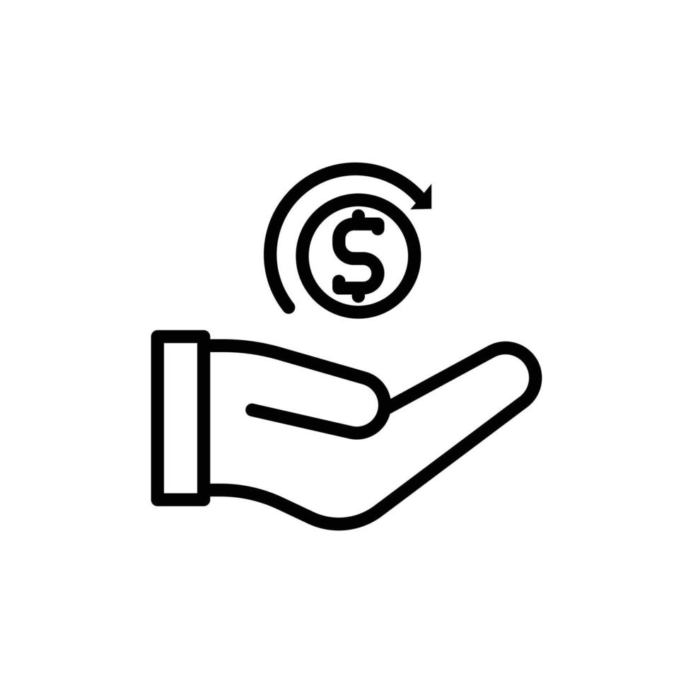 illustratie vector icoon verdienen, munt, goud, hand, transactie, geld.
