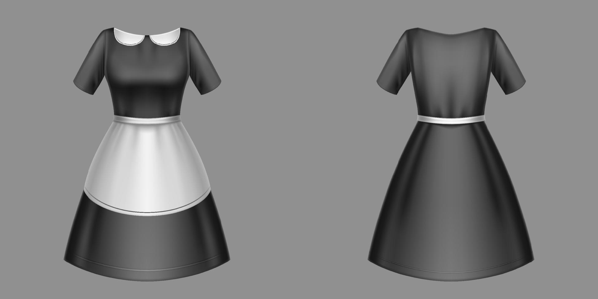 hulp in de huishouding uniform zwart dienstmeisje jurk, kledingstuk ontwerp vector