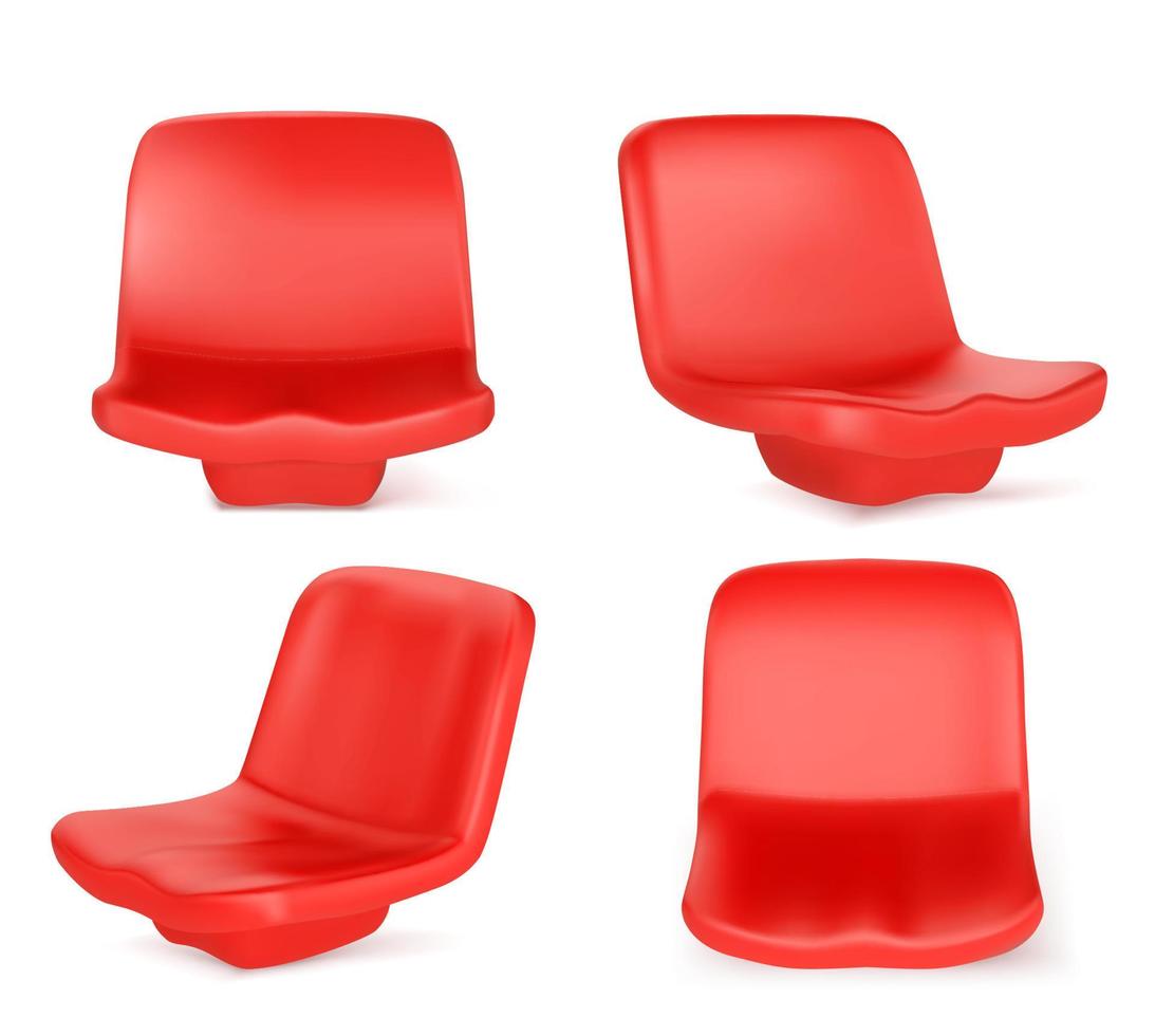 stadion stoelen, rood stoelen voorkant en hoek visie vector