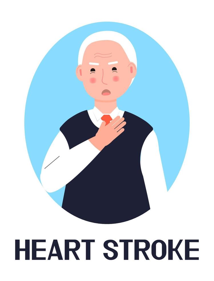 hart beroerte icoon vector.hypertensief crisis, aderverkalking, borst pijn is getoond. senior Mens grijpt zijn borst. illustratie voor cardiologisch vector