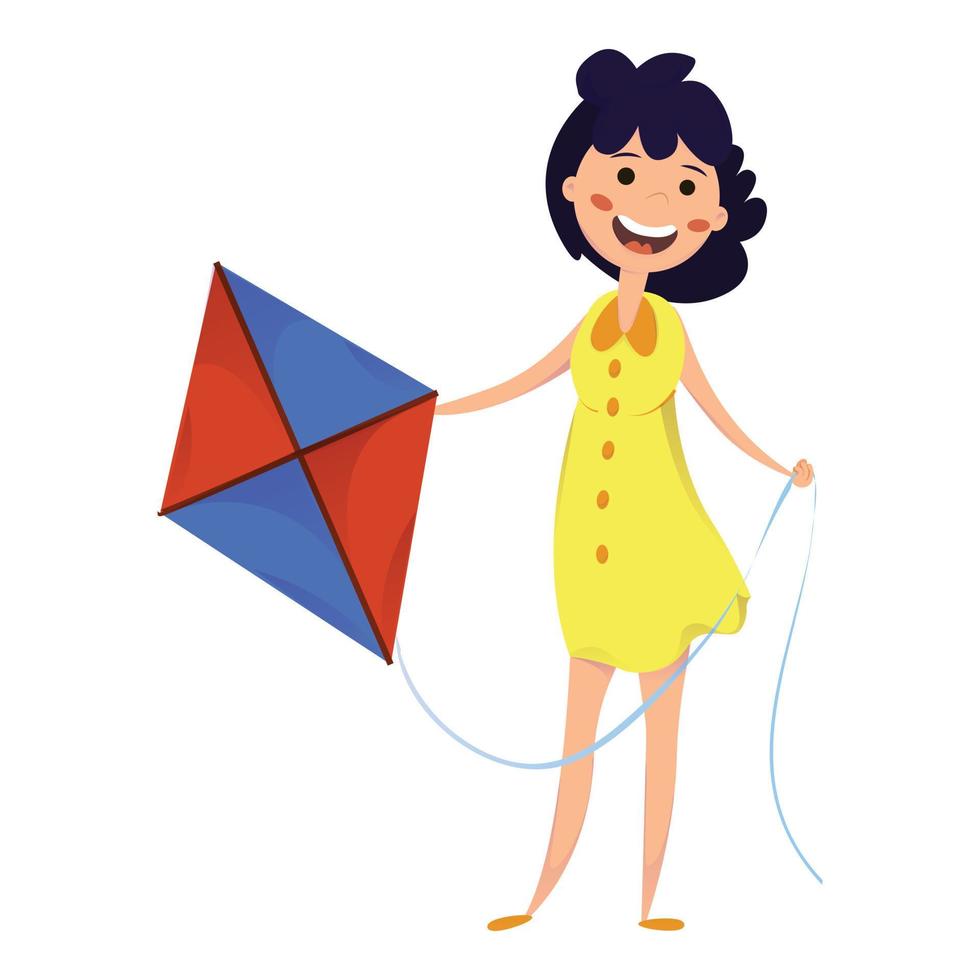 vrouw met vlieger icoon, tekenfilm stijl vector