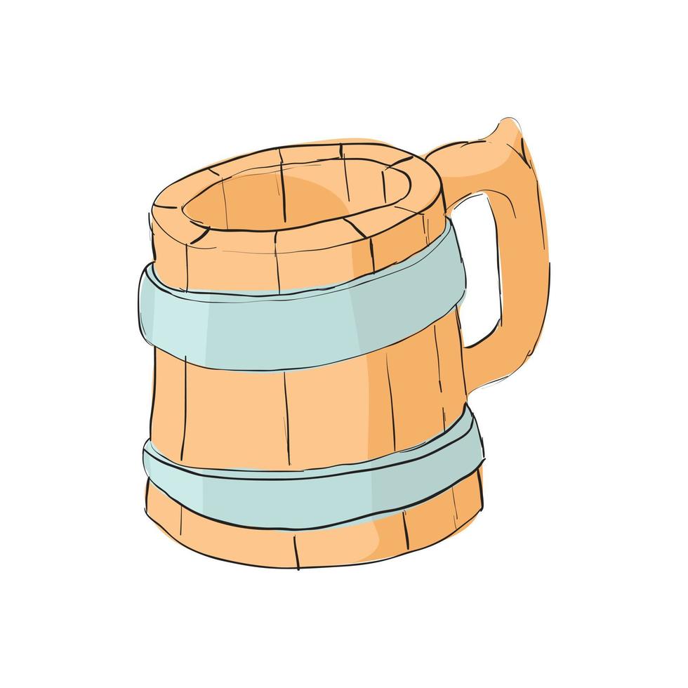 houten bier mok icoon, tekenfilm stijl vector