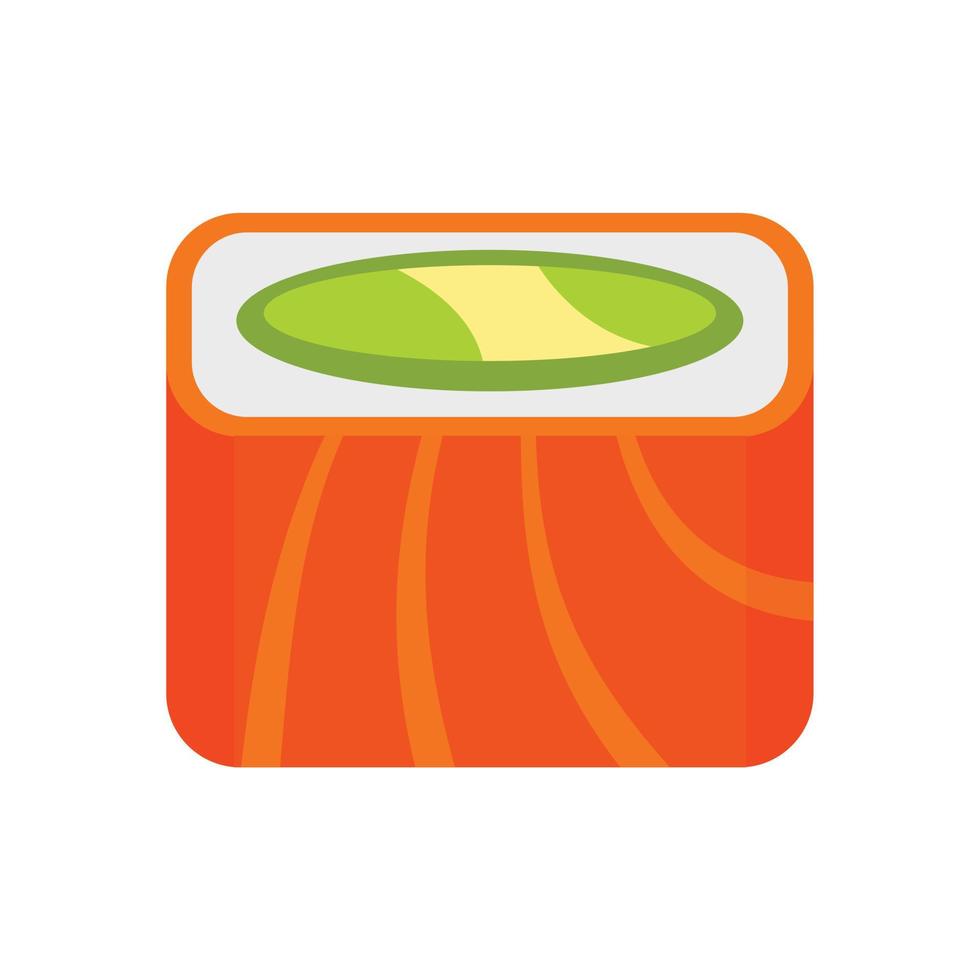 Zalm regenboog sushi rollen icoon, vlak stijl vector