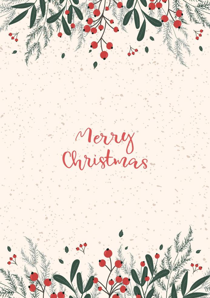 gelukkig nieuw jaar en Kerstmis poster met een winter ornament van takken, Kerstmis bomen en rood bessen. vector