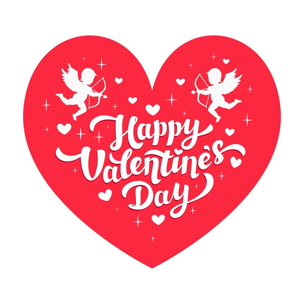 liefde dag groet kaart. gelukkig valentijnsdag dag citaat en cupido's Aan roze hart. vector illustratie.
