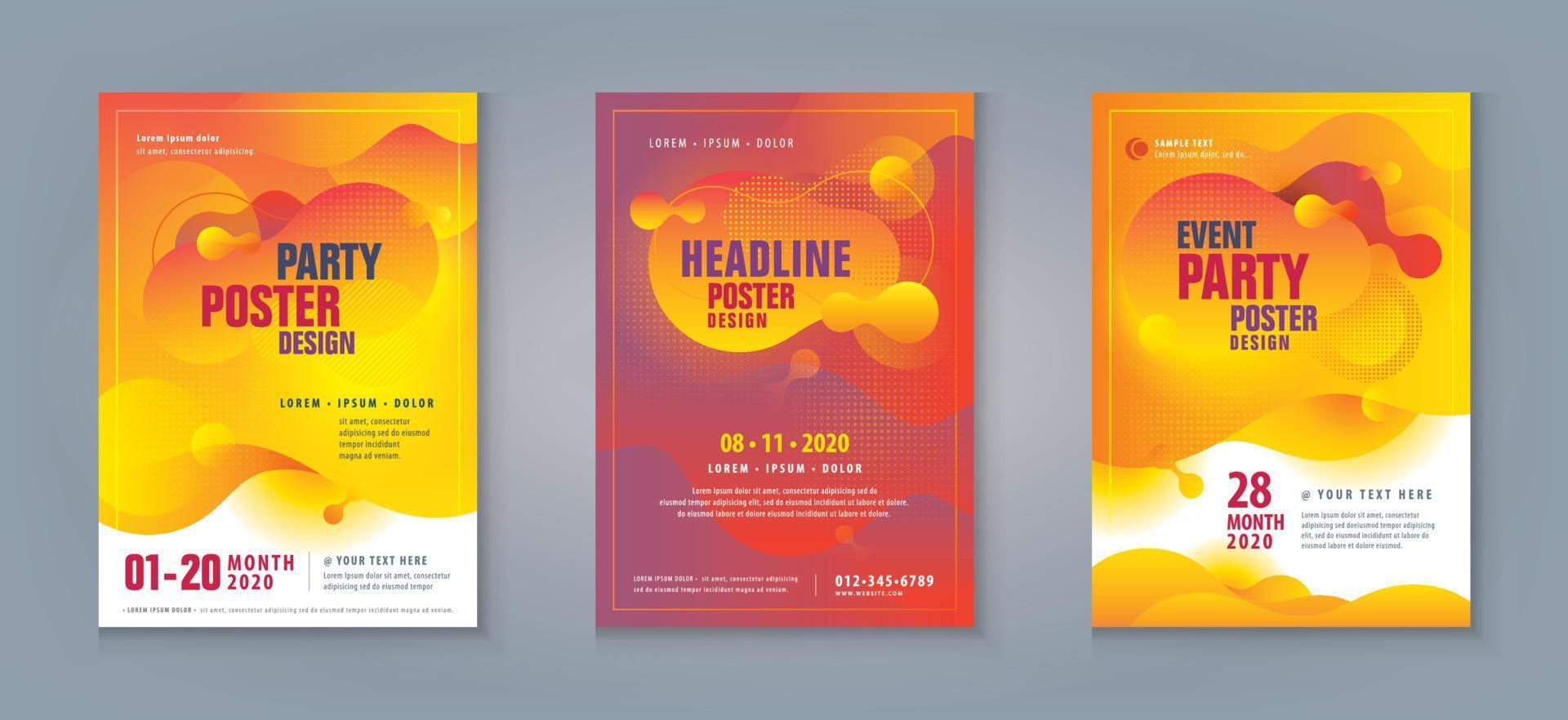 bedrijf folder poster ontwerp set. lay-out sjabloon, abstract geel vloeistof vorm vloeistof ontwerp vector