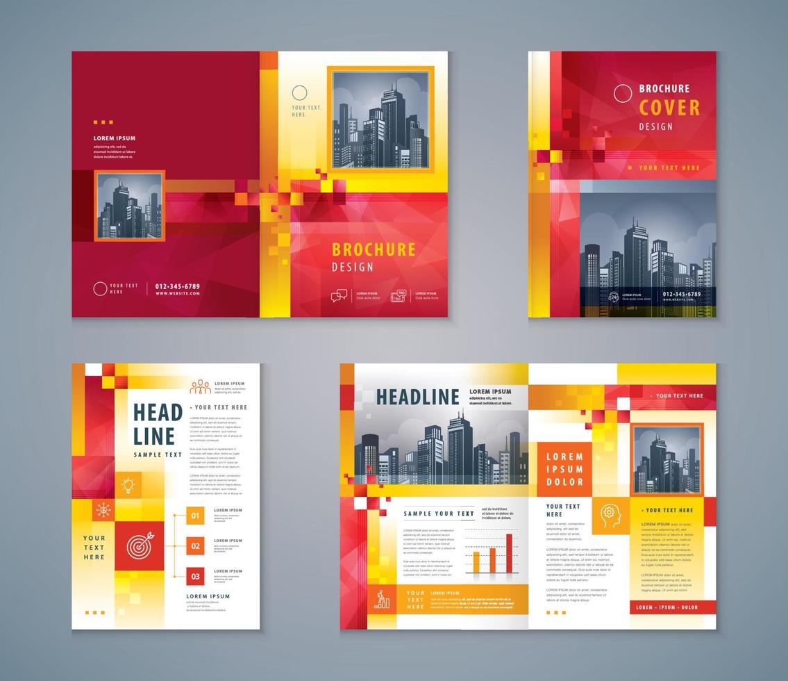 abstract rood meetkundig pixel achtergrond vector sjabloon brochures, Hoes boek ontwerp set,