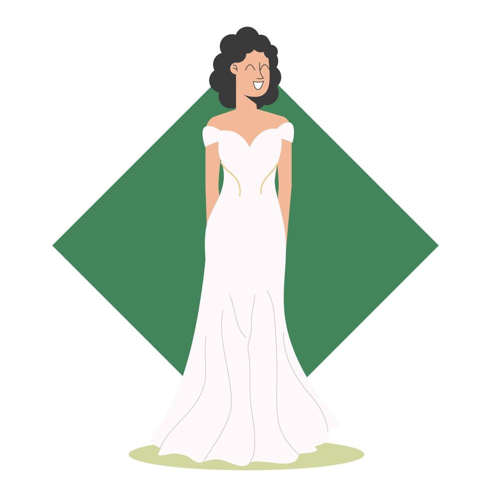 aanbiddelijk model- meisje in bruiloft jurk poseren. vector illustratie in vlak stijl