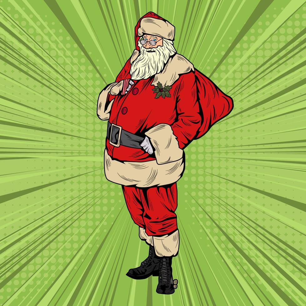 grappig knal kunst de kerstman claus met geschenk zak vector illustratie