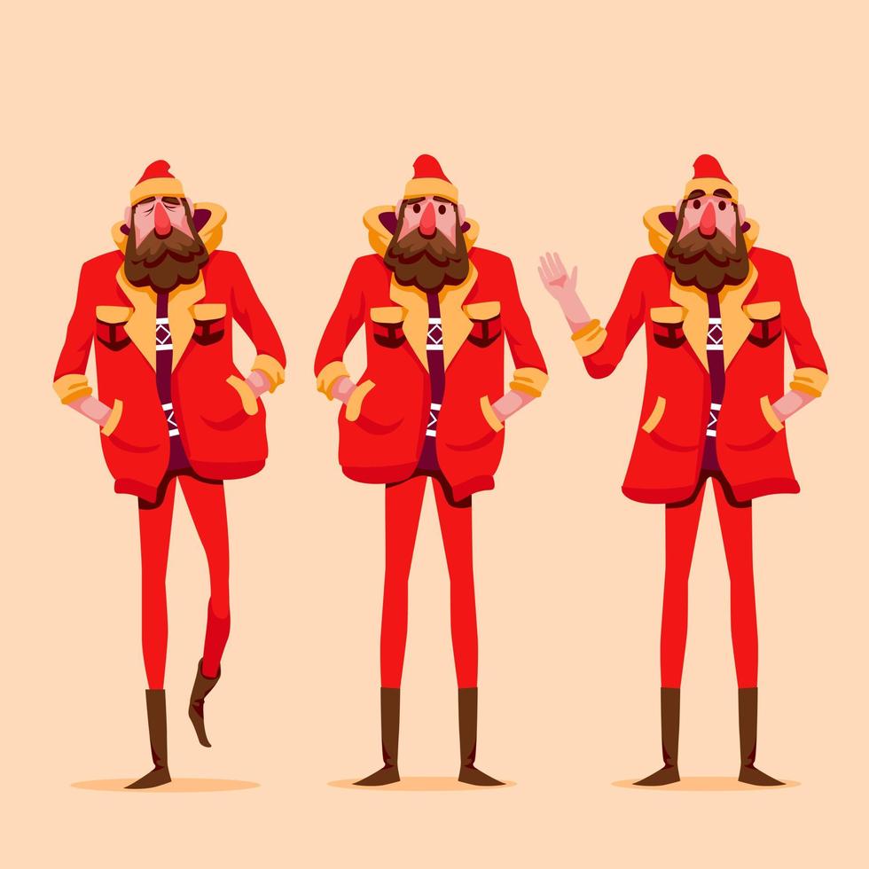 koel de kerstman claus karakter met hipster mode stijl met divers houding illustratie vector