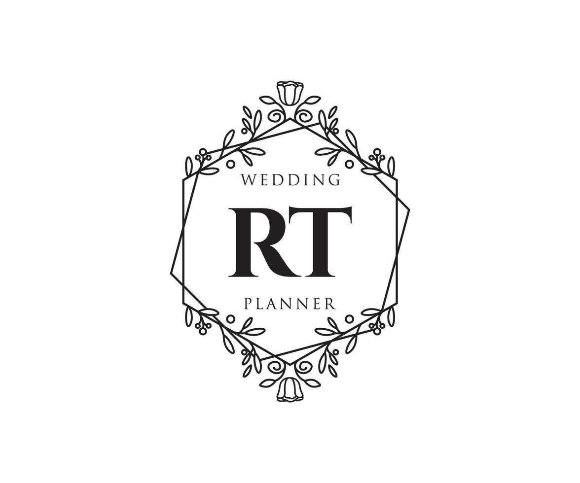 rt initialen brief bruiloft monogram logos verzameling, hand- getrokken modern minimalistisch en bloemen Sjablonen voor uitnodiging kaarten, opslaan de datum, elegant identiteit voor restaurant, boetiek, cafe in vector