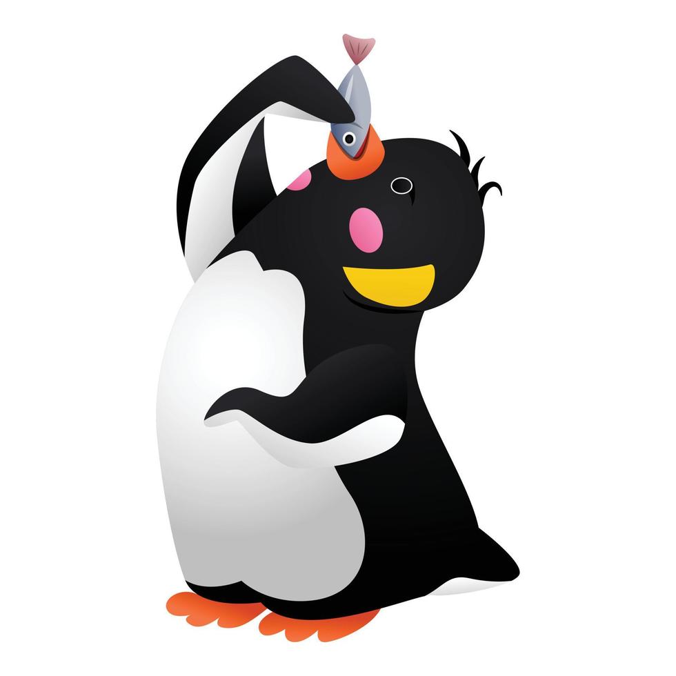 pinguïn eet vis icoon, tekenfilm stijl vector