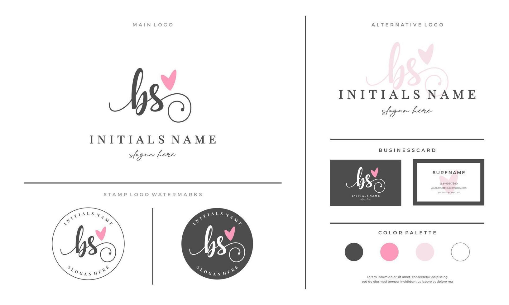 eerste bs brief b s handschrift schoonheid logo ontwerp met liefde vector